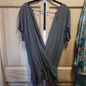 Black/White Striped Deep V Wrap Top by Torrid